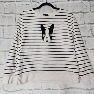 Banana Republic Striped Frenchie French Bulldog Sweatshirt Black White Sz XL